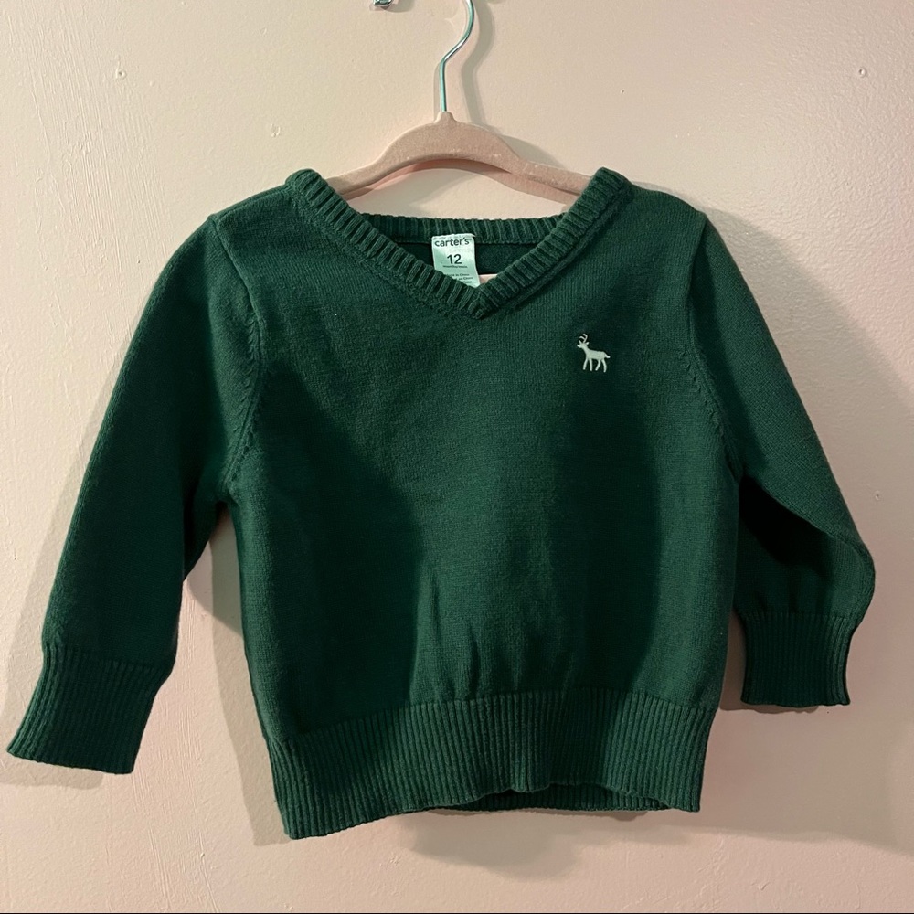 Carter’s green sweater with deer on it . EUC